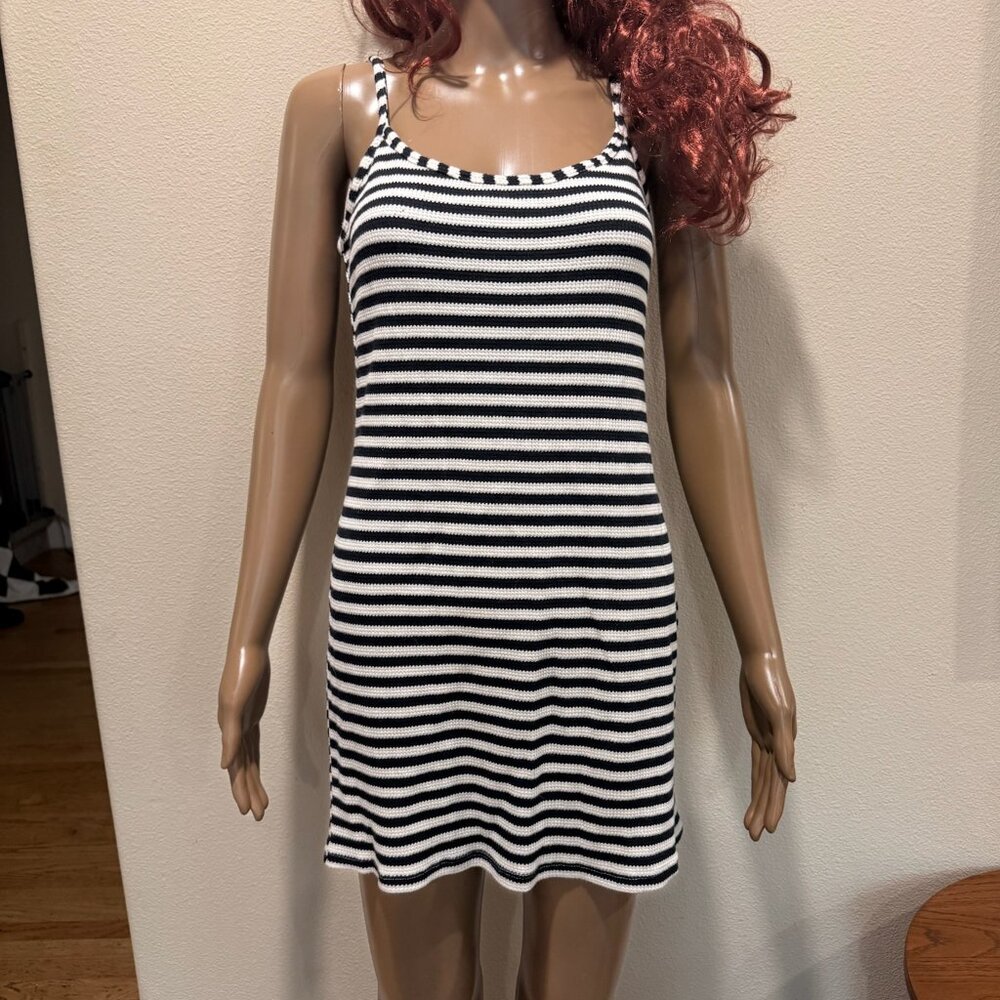 ASOS Design Black & Cream Striped Knit Dress, Size 12